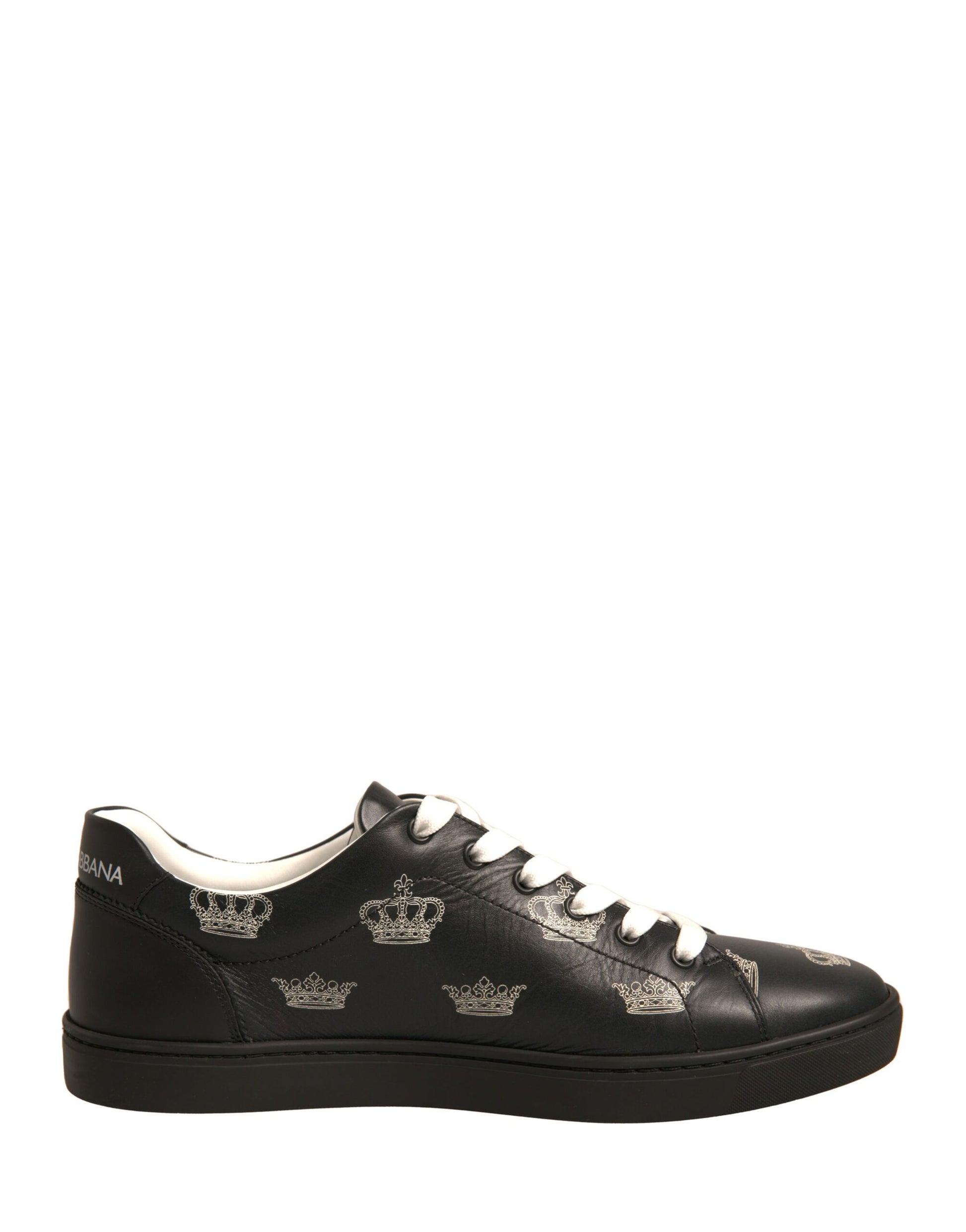 Black Leather Crown Low Top Sneakers Shoes