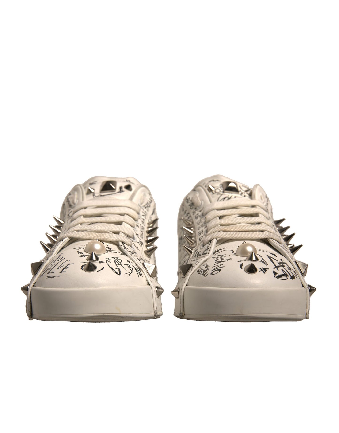 White Graffiti Studded Portofino Sneakers Shoes