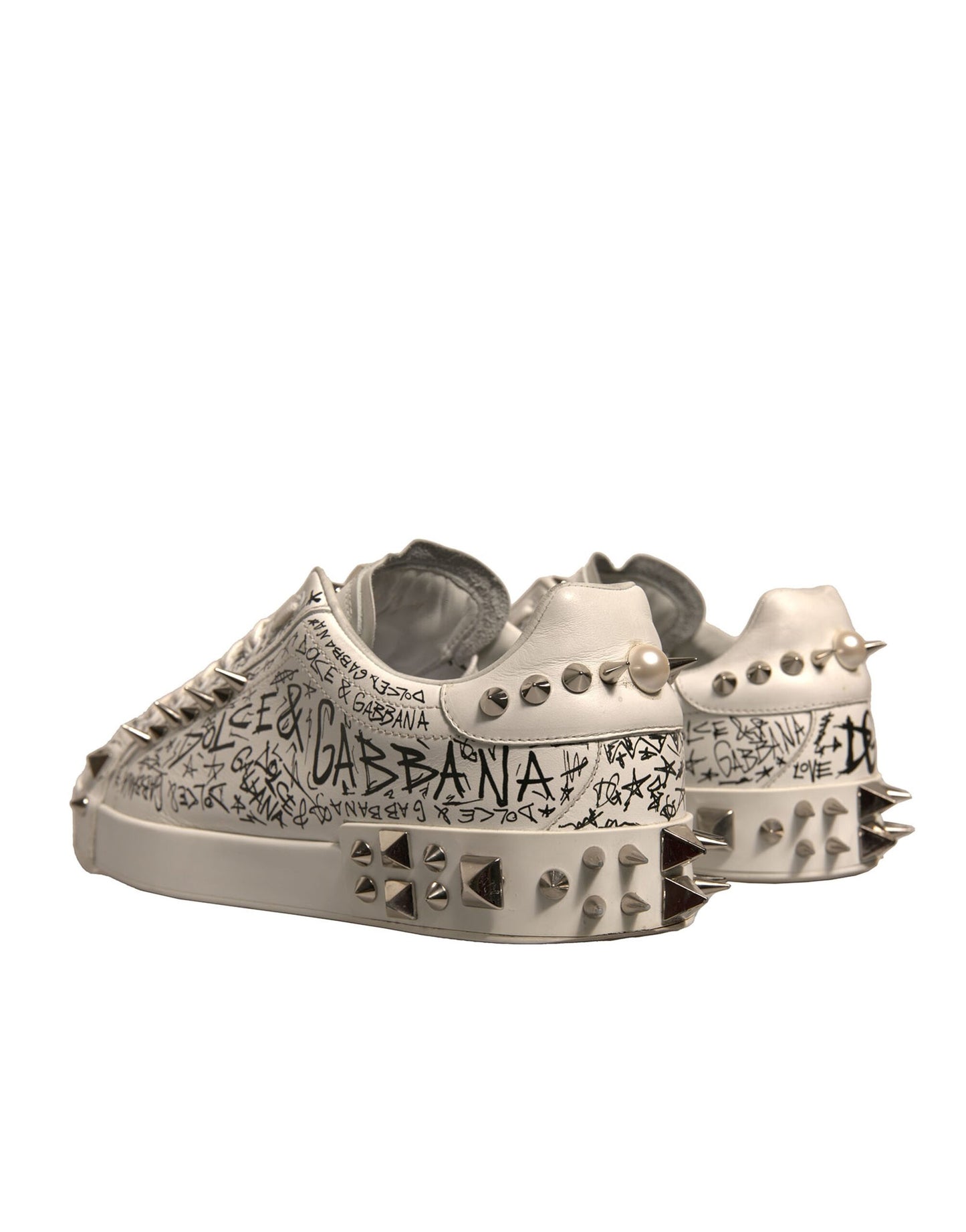 White Graffiti Studded Portofino Sneakers Shoes