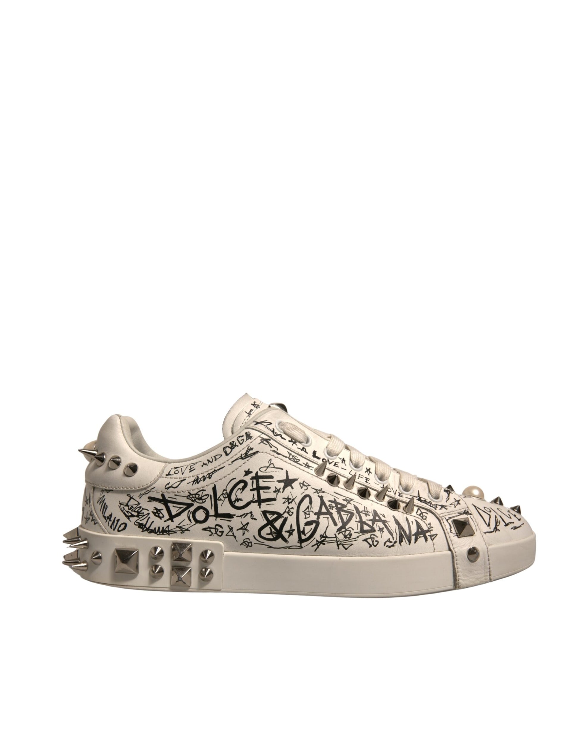 White Graffiti Studded Portofino Sneakers Shoes