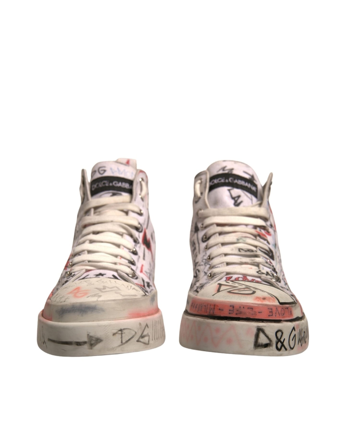 White Cotton Graffiti High Top Sneakers Shoes