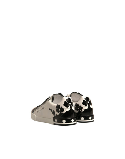 White Black Leather Crown Milano Sneakers Shoes