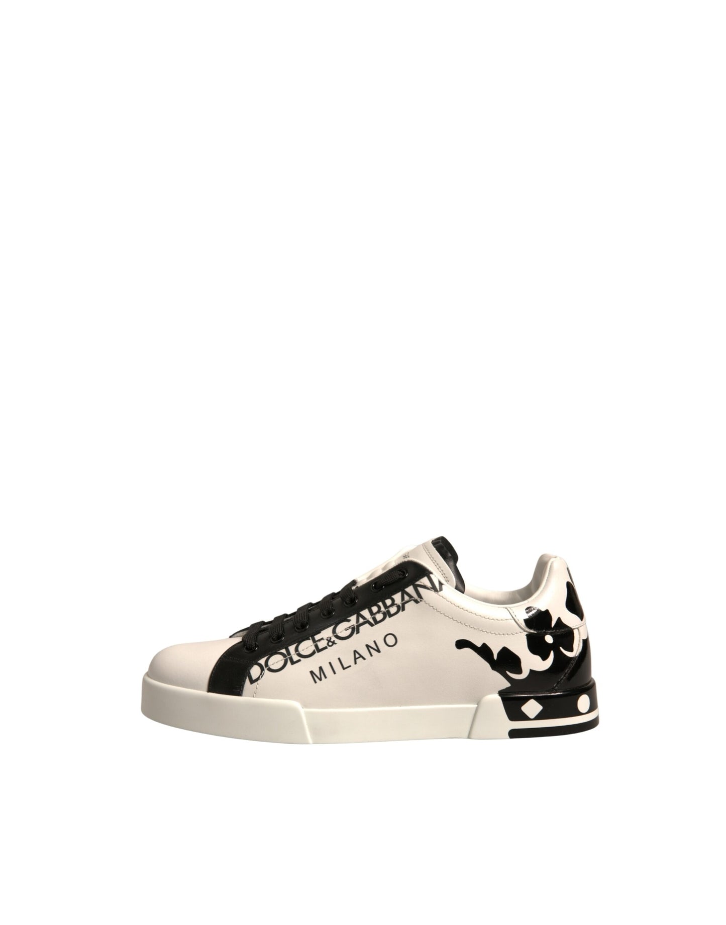 White Black Leather Crown Milano Sneakers Shoes