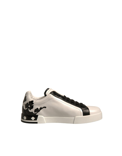 White Black Leather Crown Milano Sneakers Shoes