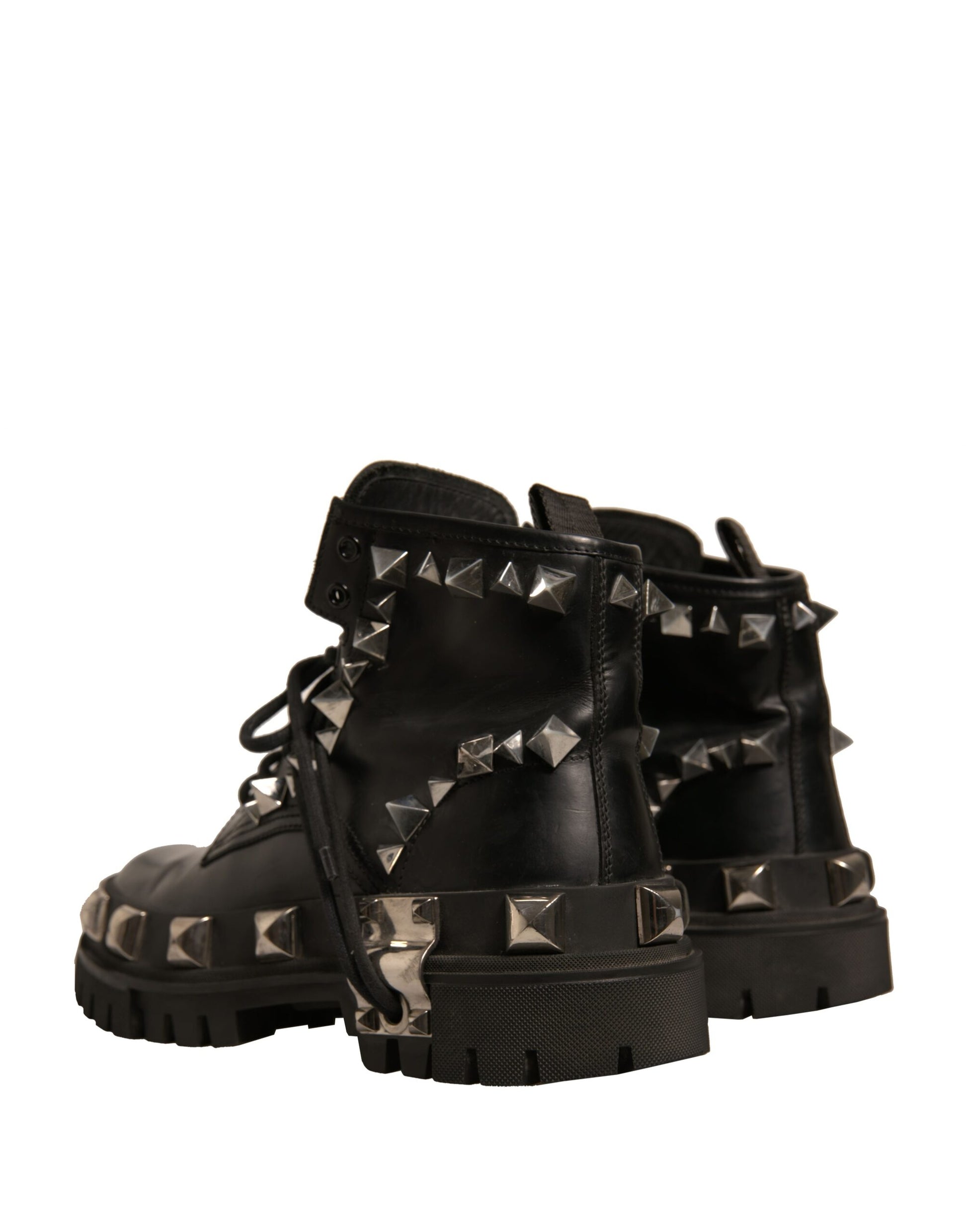 Black Leather Studded Trekking Boots Shoes