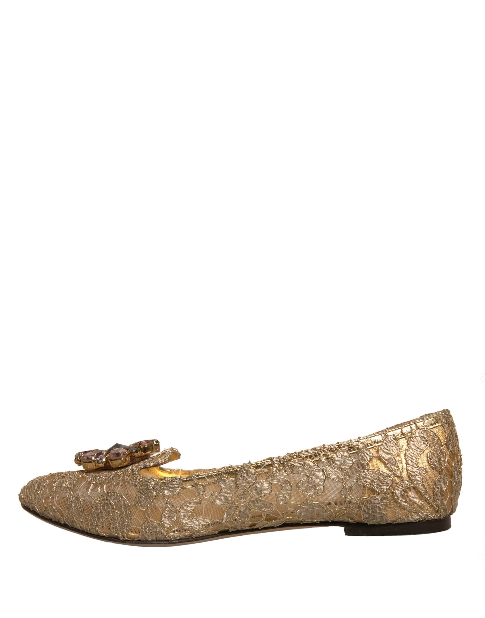 Gold Crystal Loafer Lace Ballet Flats Shoes