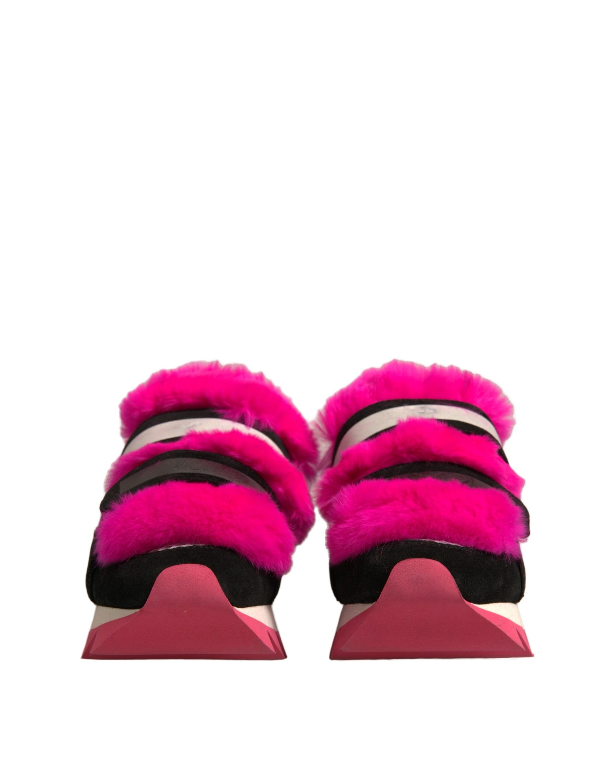 Black Pink Fur Embellished Sneakers Shoes