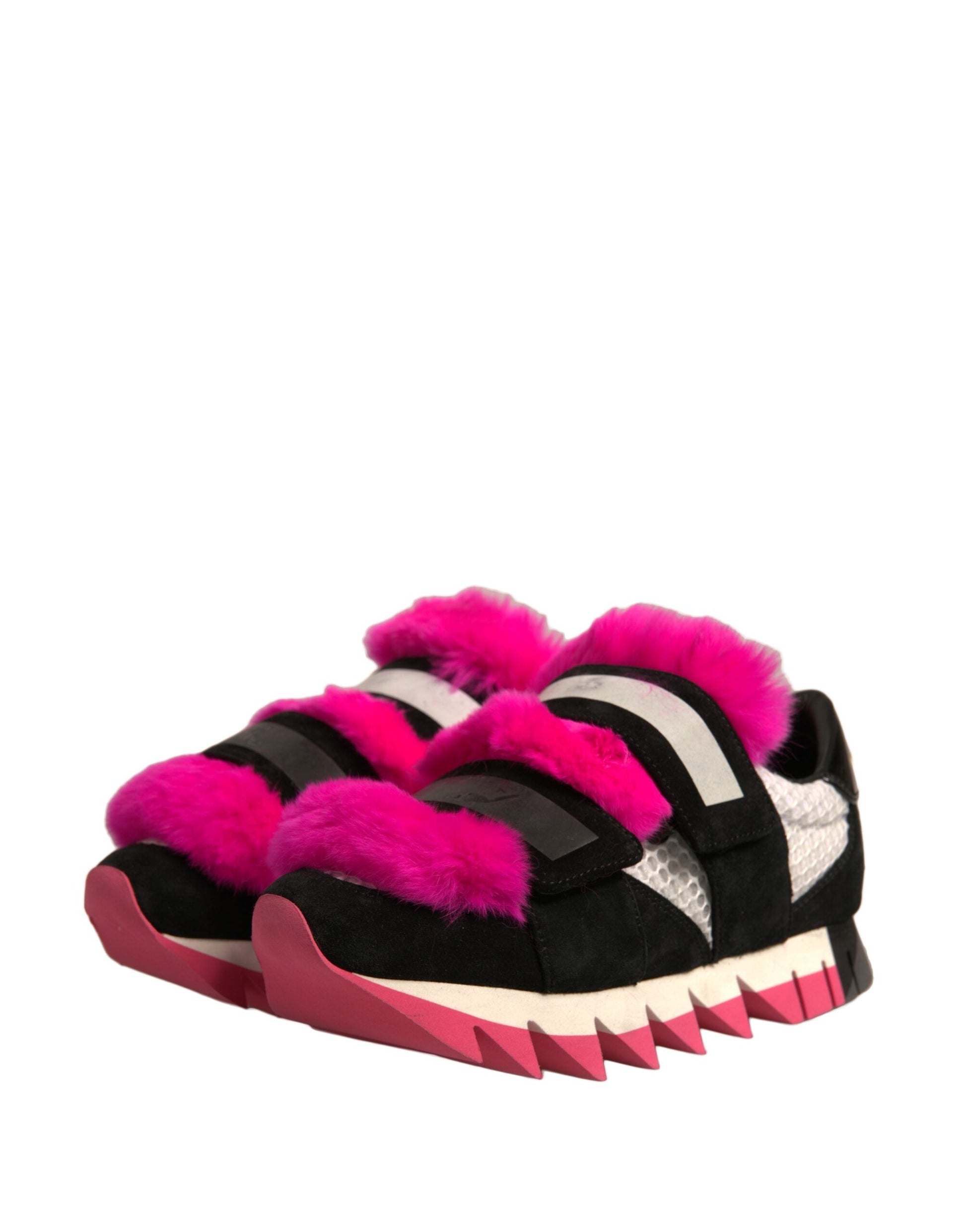 Zapatillas de deporte con adornos de piel negro rosa