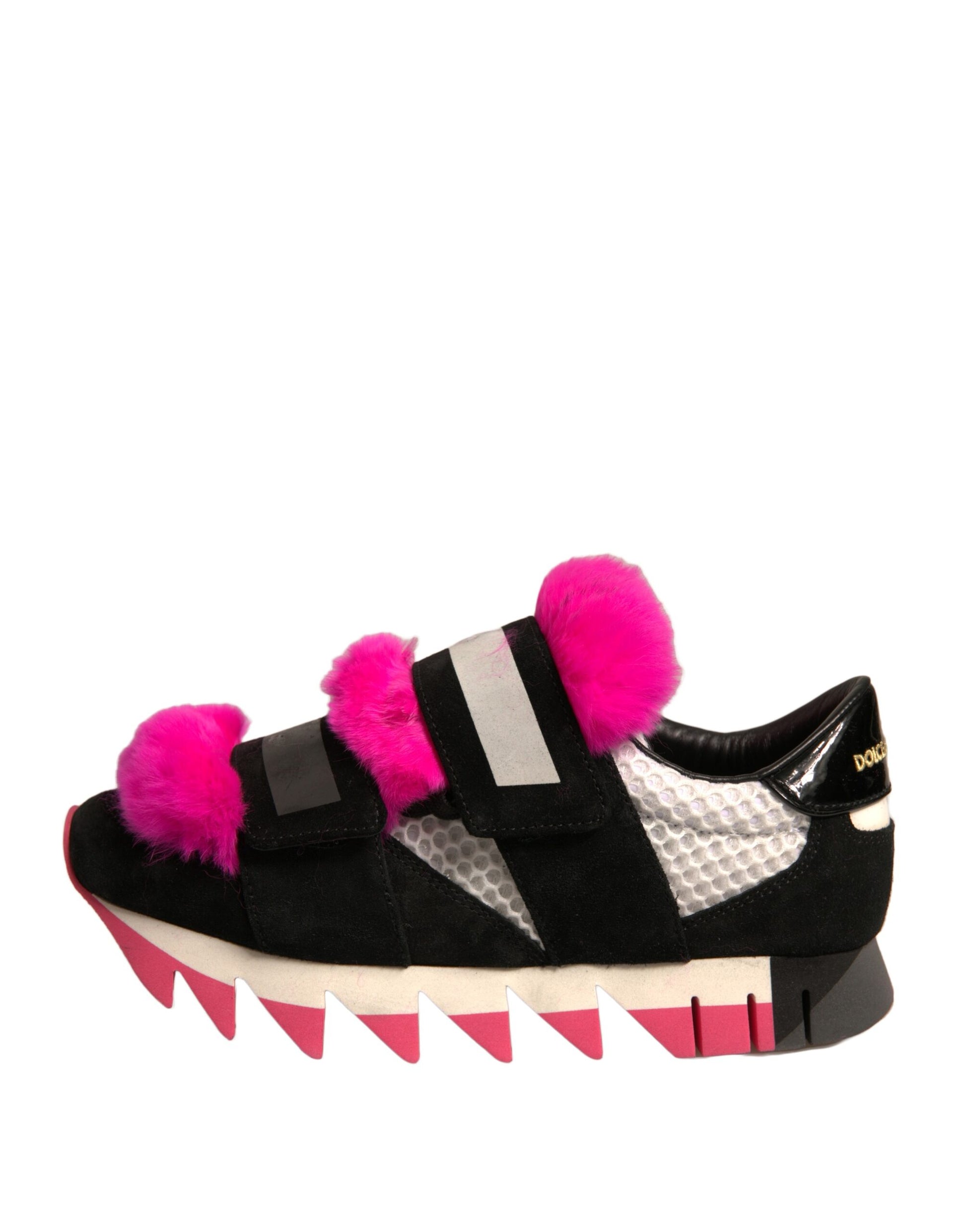 Zapatillas de deporte con adornos de piel negro rosa