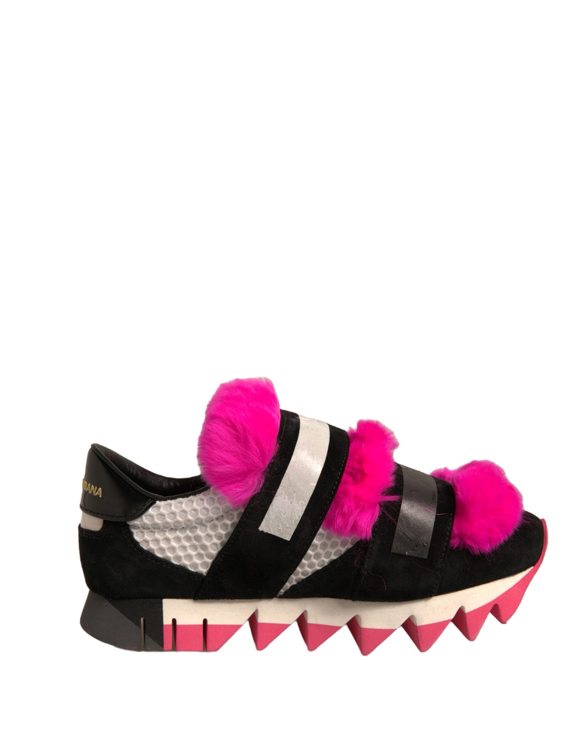 Zapatillas de deporte con adornos de piel negro rosa