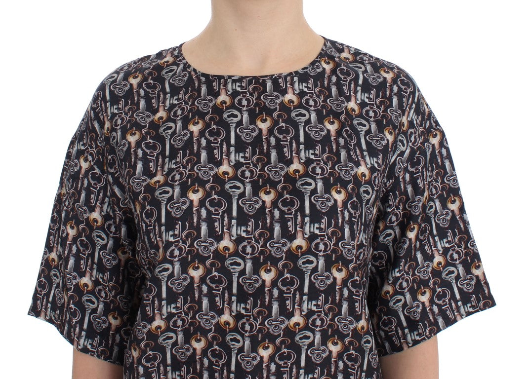 Enchanted Sicily Silk Blouse with Key Print