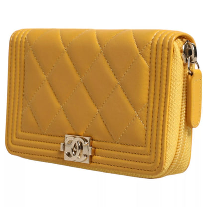 Yellow Quilted Leather CC Logo Continental Zip Wallet