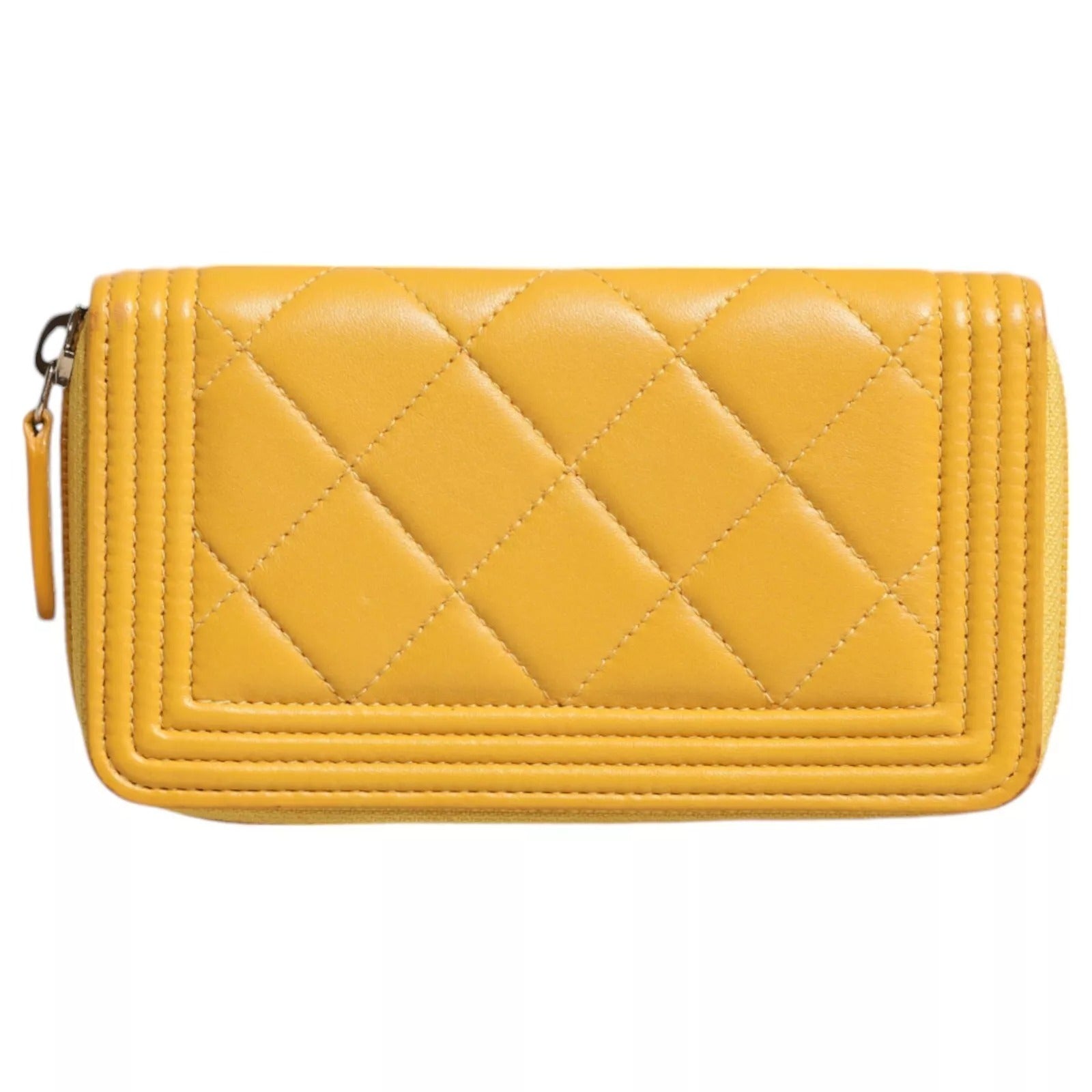 Yellow Quilted Leather CC Logo Continental Zip Wallet