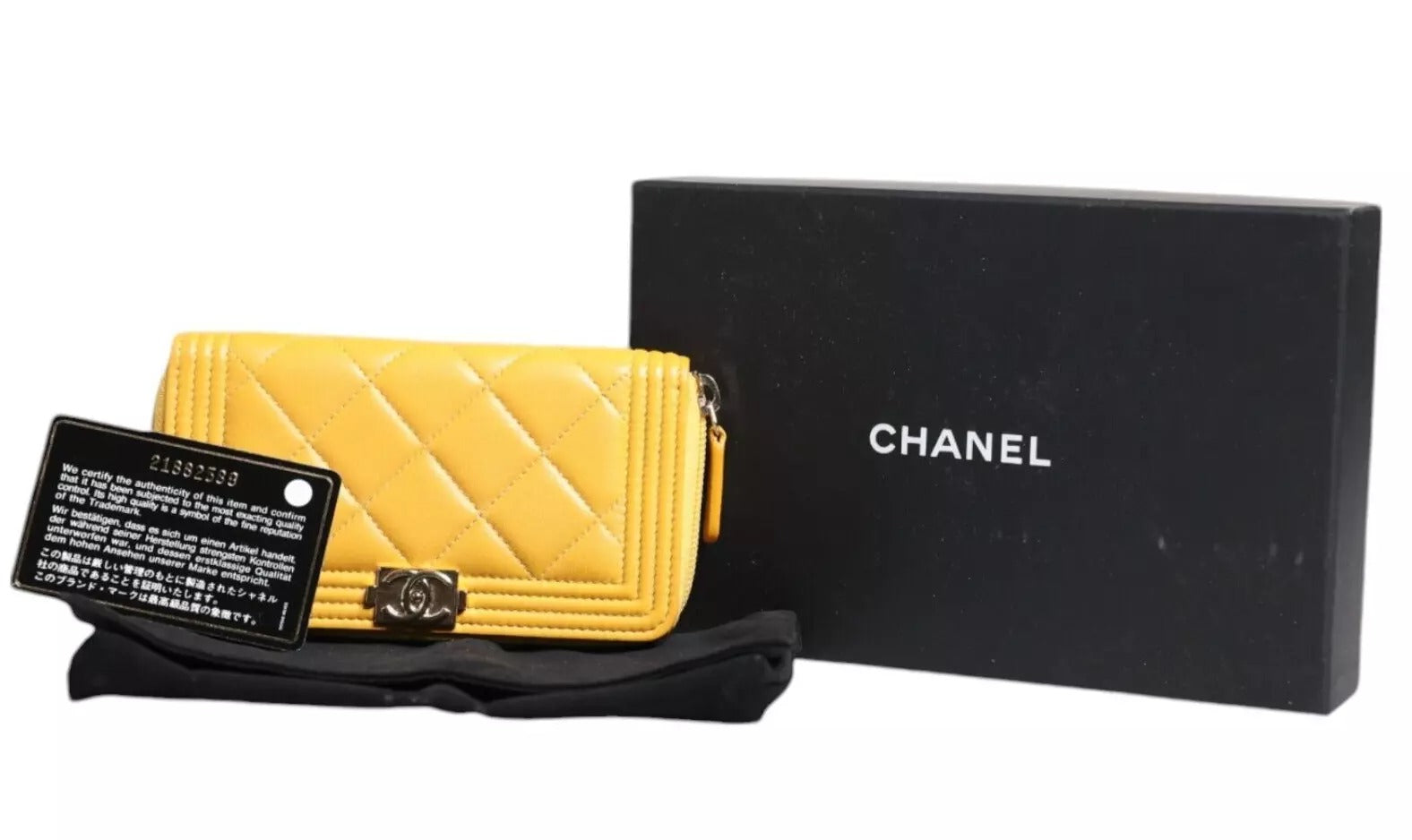 Yellow Quilted Leather CC Logo Continental Zip Wallet