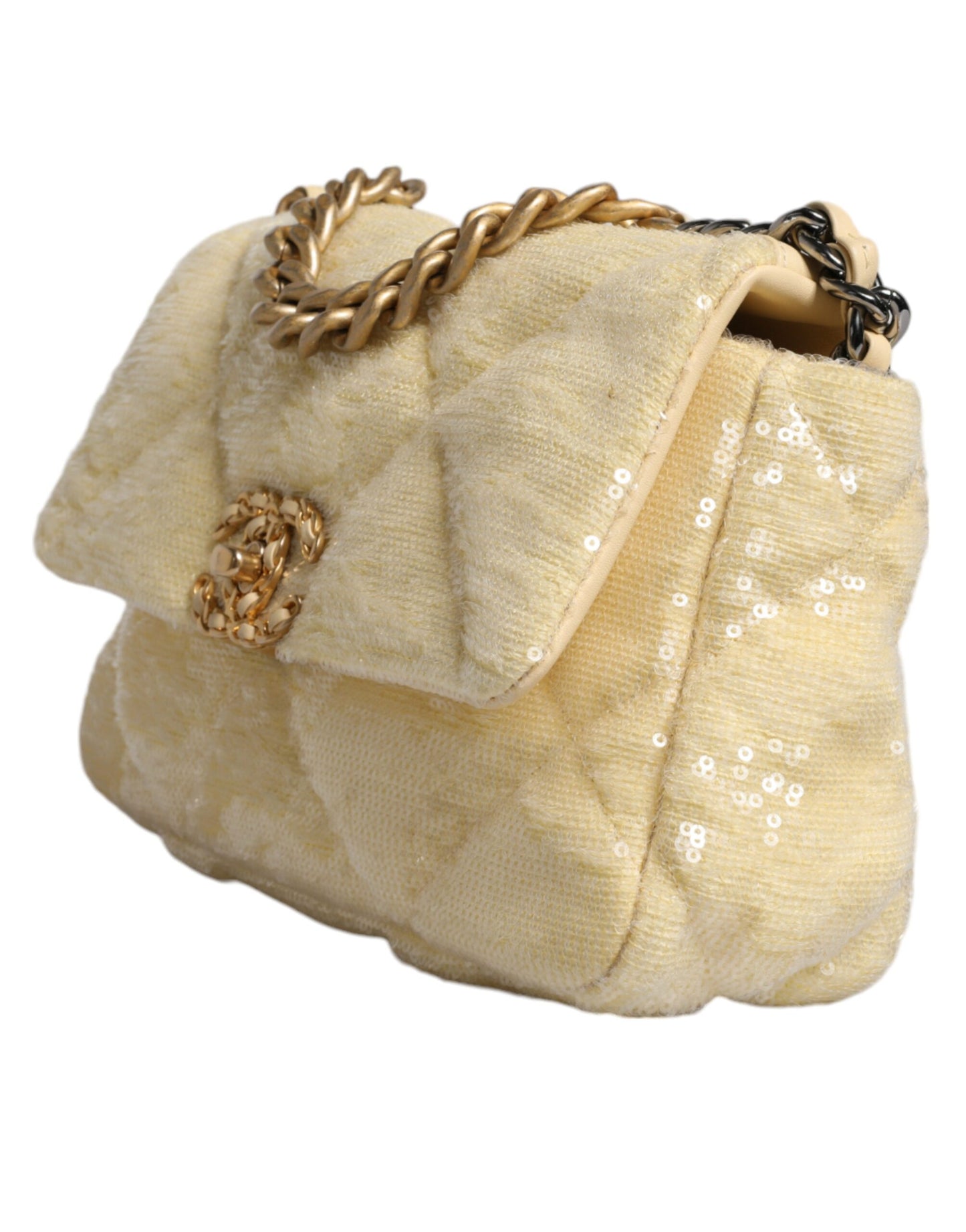 Yellow Sequined Medium Quilted Series Bag