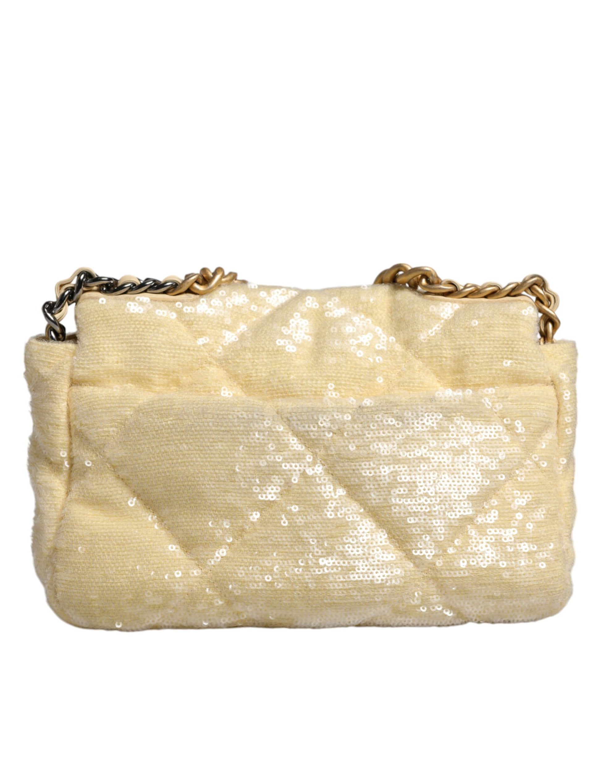 Yellow Sequined Medium Quilted Series Bag