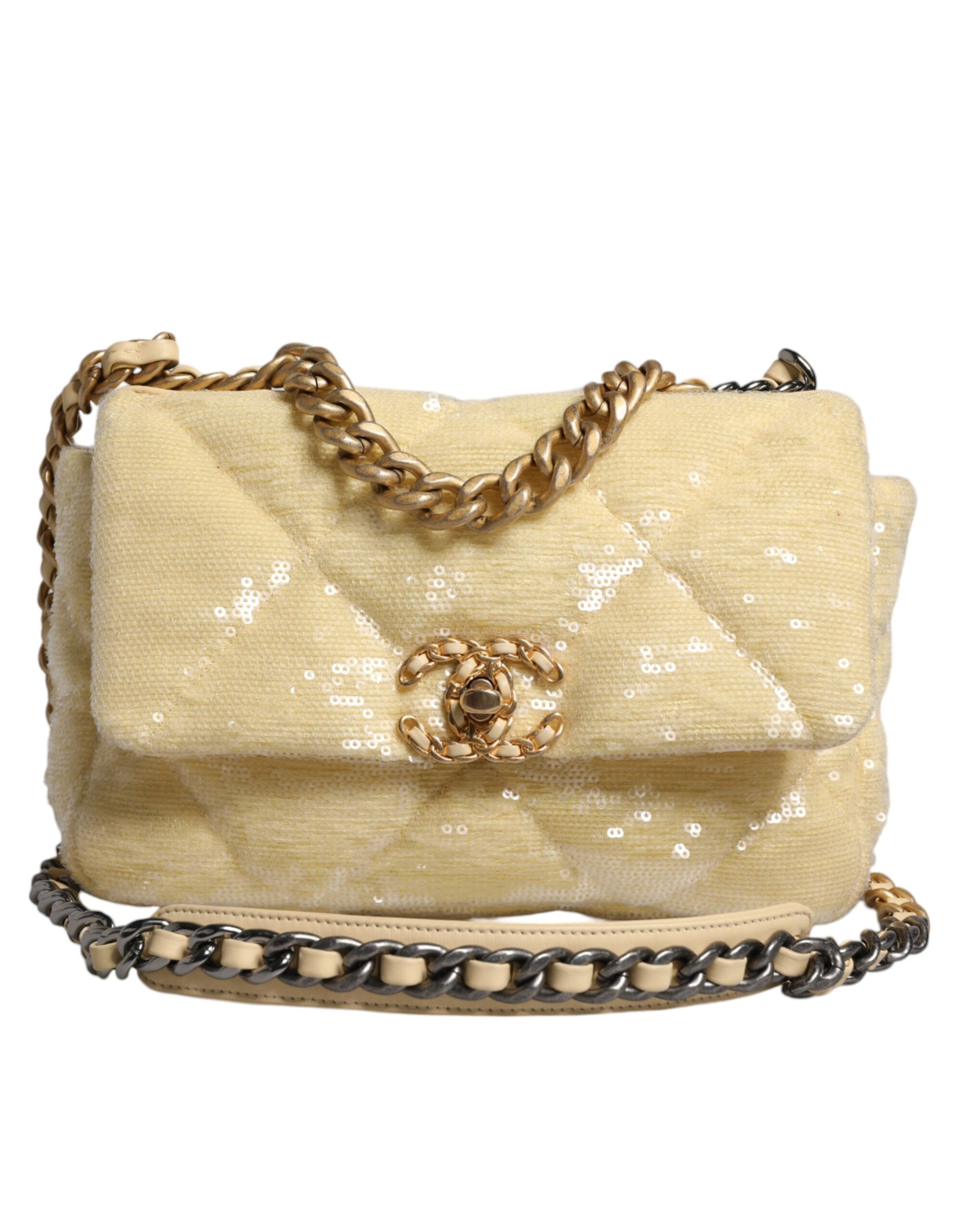 Yellow Sequined Medium Quilted Series Bag