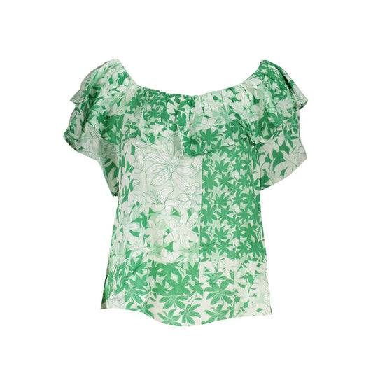 Camiseta estampada boho chic verde con logotipo