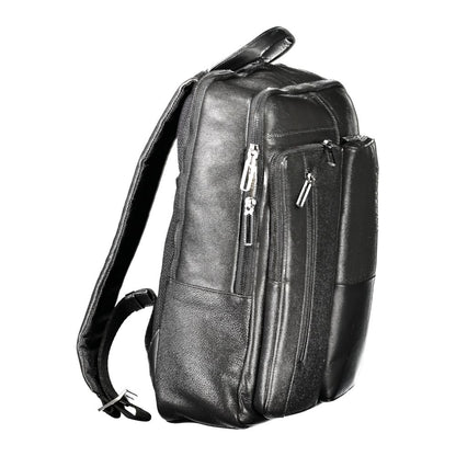 Black Leather Men Backpack