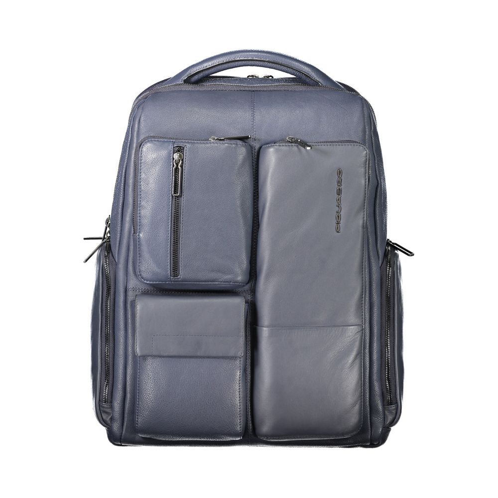 Mochila de piel azul para hombre