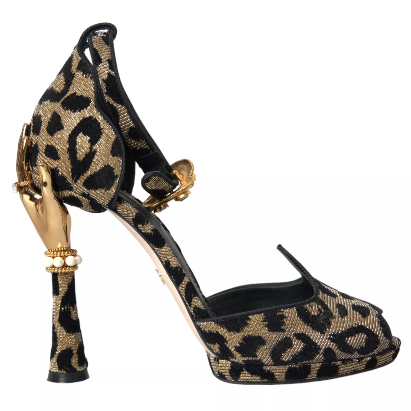 Gold Leopard Embellished Heel Sandals Shoes