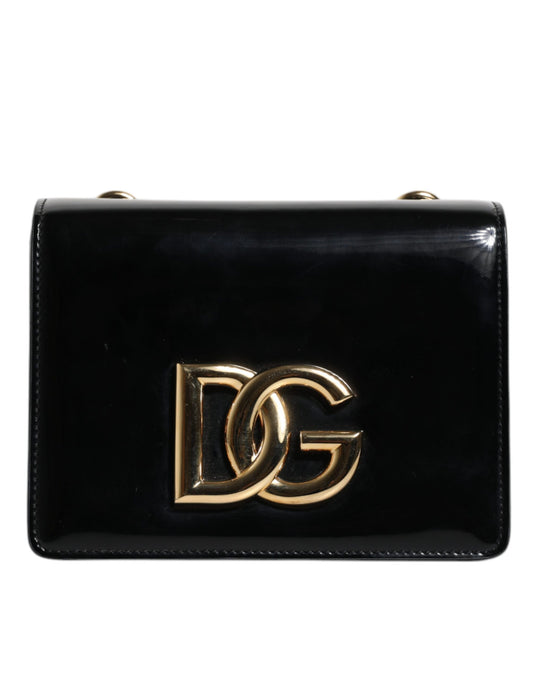 Black Polished Leather DG Logo Crossbody Bag