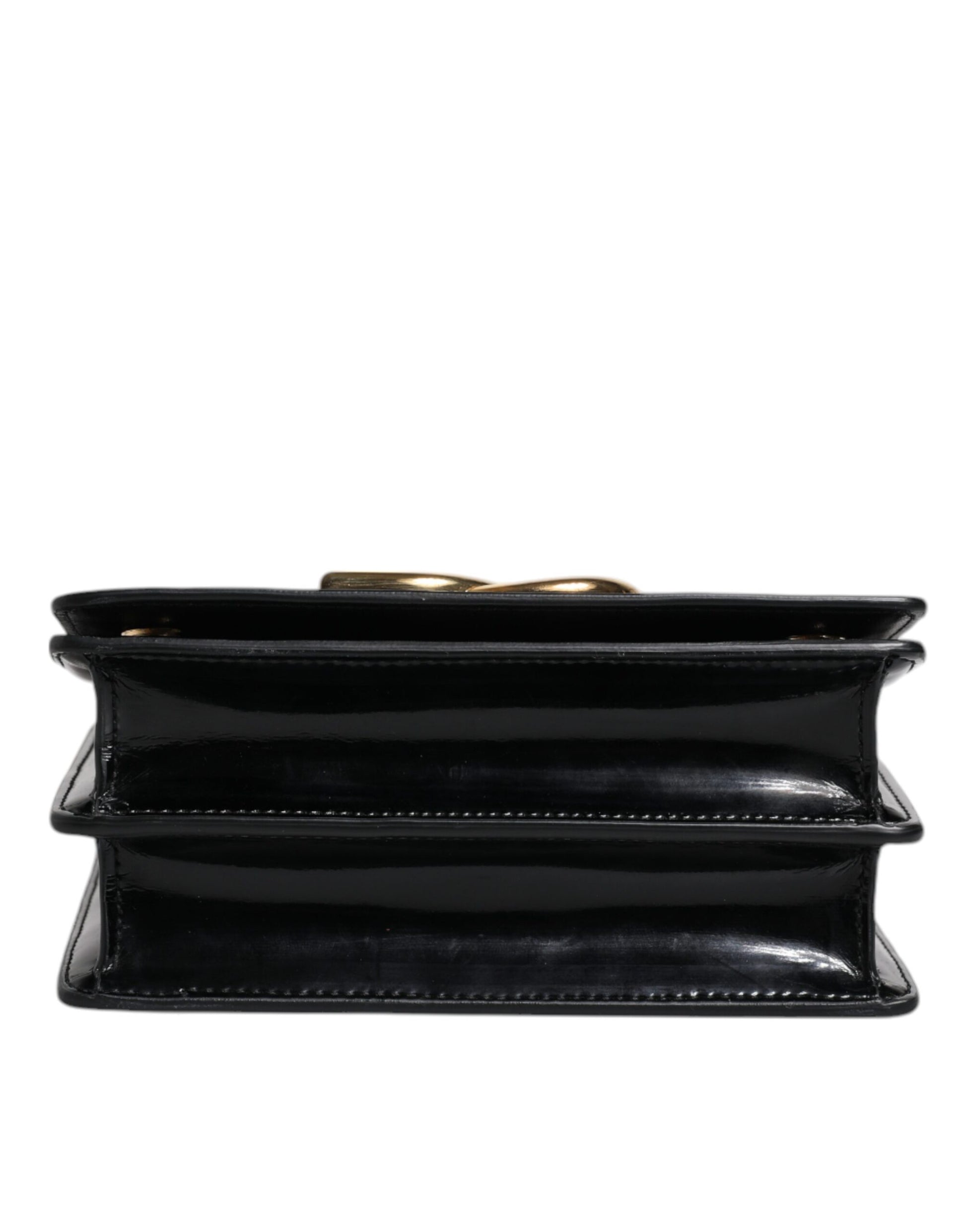 Black Polished Leather DG Logo Crossbody Bag