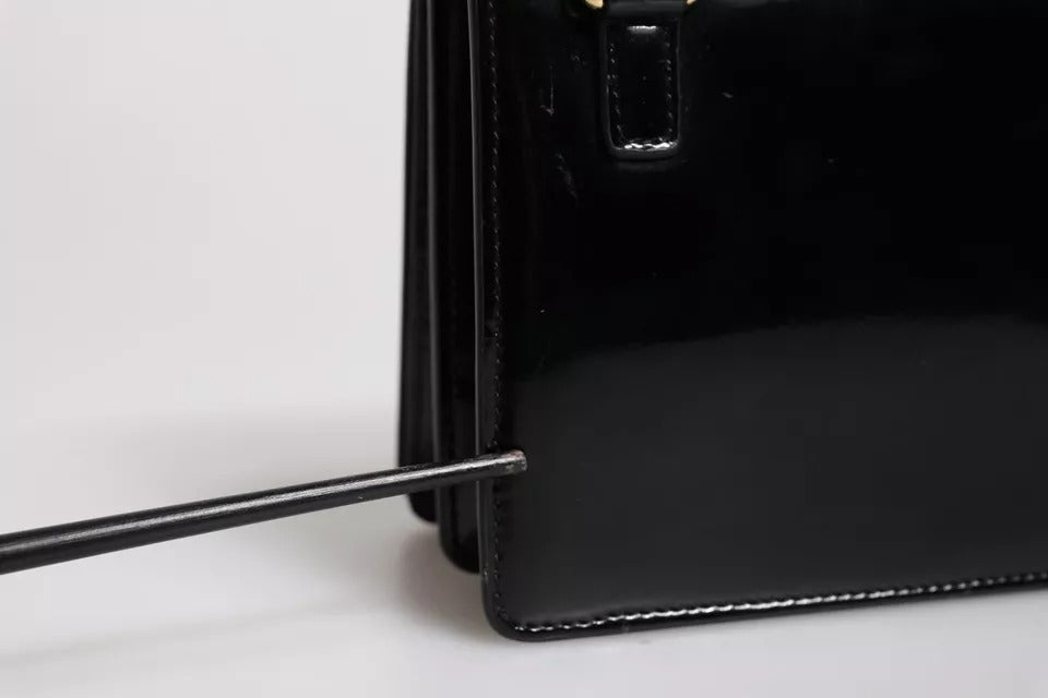 Black Polished Leather DG Logo Crossbody Bag