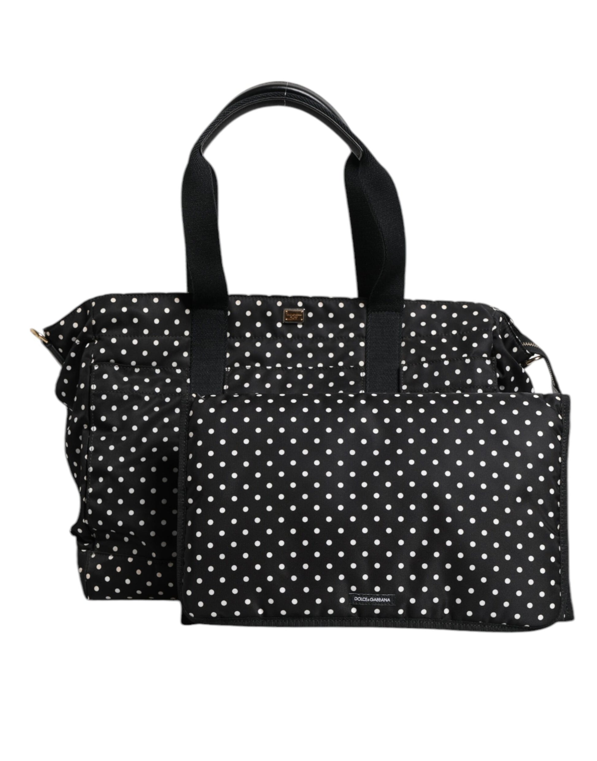 Black PolkaDot Nylon Shoulder Baby Tote Diaper Bag