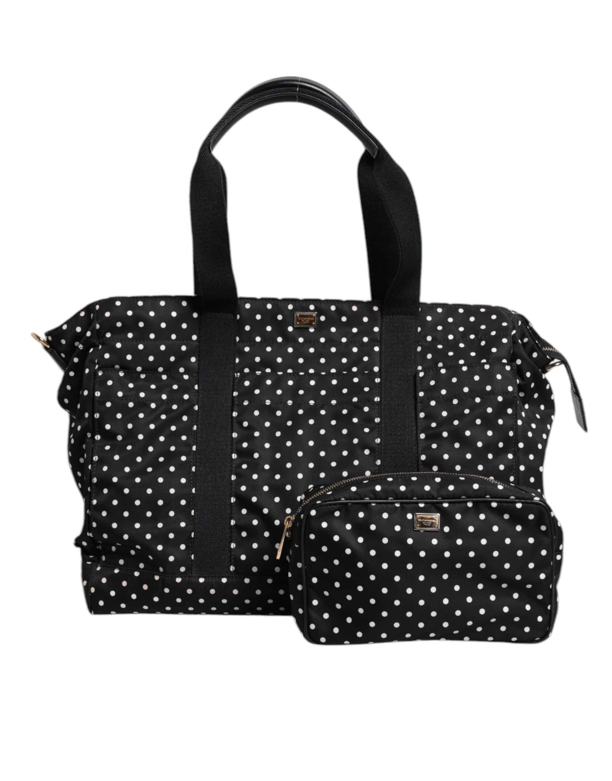 Black PolkaDot Nylon Shoulder Baby Tote Diaper Bag