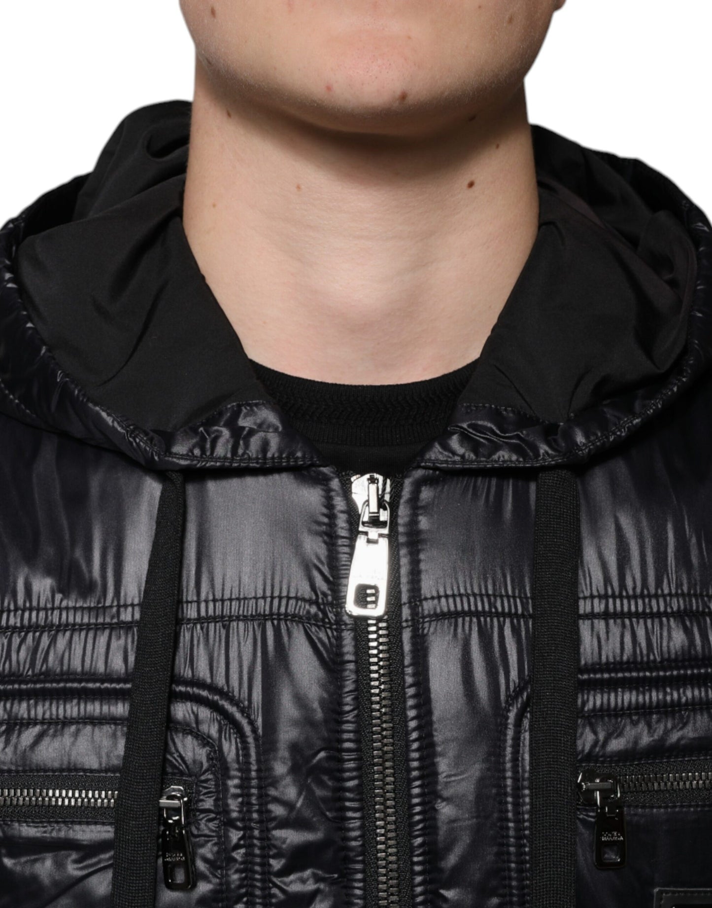 Black Nylon Hooded Full Zip Blouson Jacket