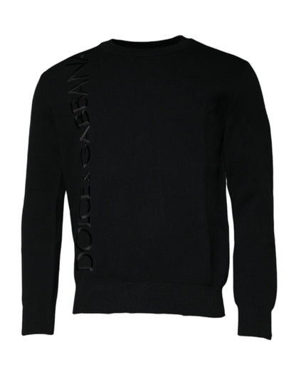 Black Nylon Logo Crew Neck Pullover Sweater