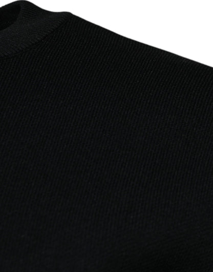 Black Nylon Logo Crew Neck Pullover Sweater