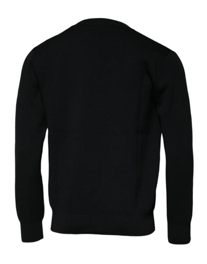 Black Nylon Logo Crew Neck Pullover Sweater