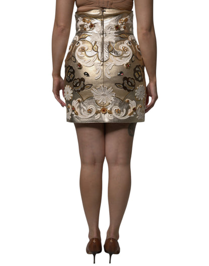 Gold Jacquard Embellished A-line Mini Skirt