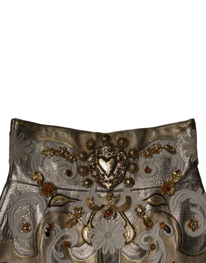 Gold Jacquard Embellished A-line Mini Skirt