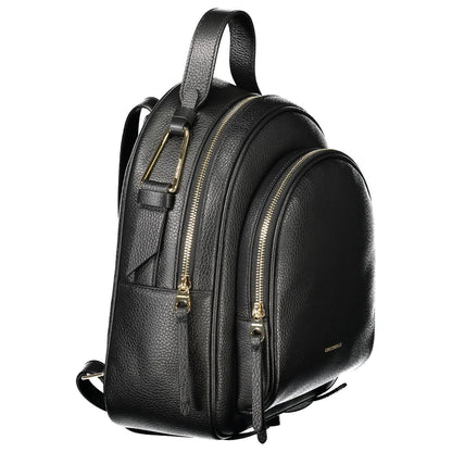 Black Leather Women Backpack