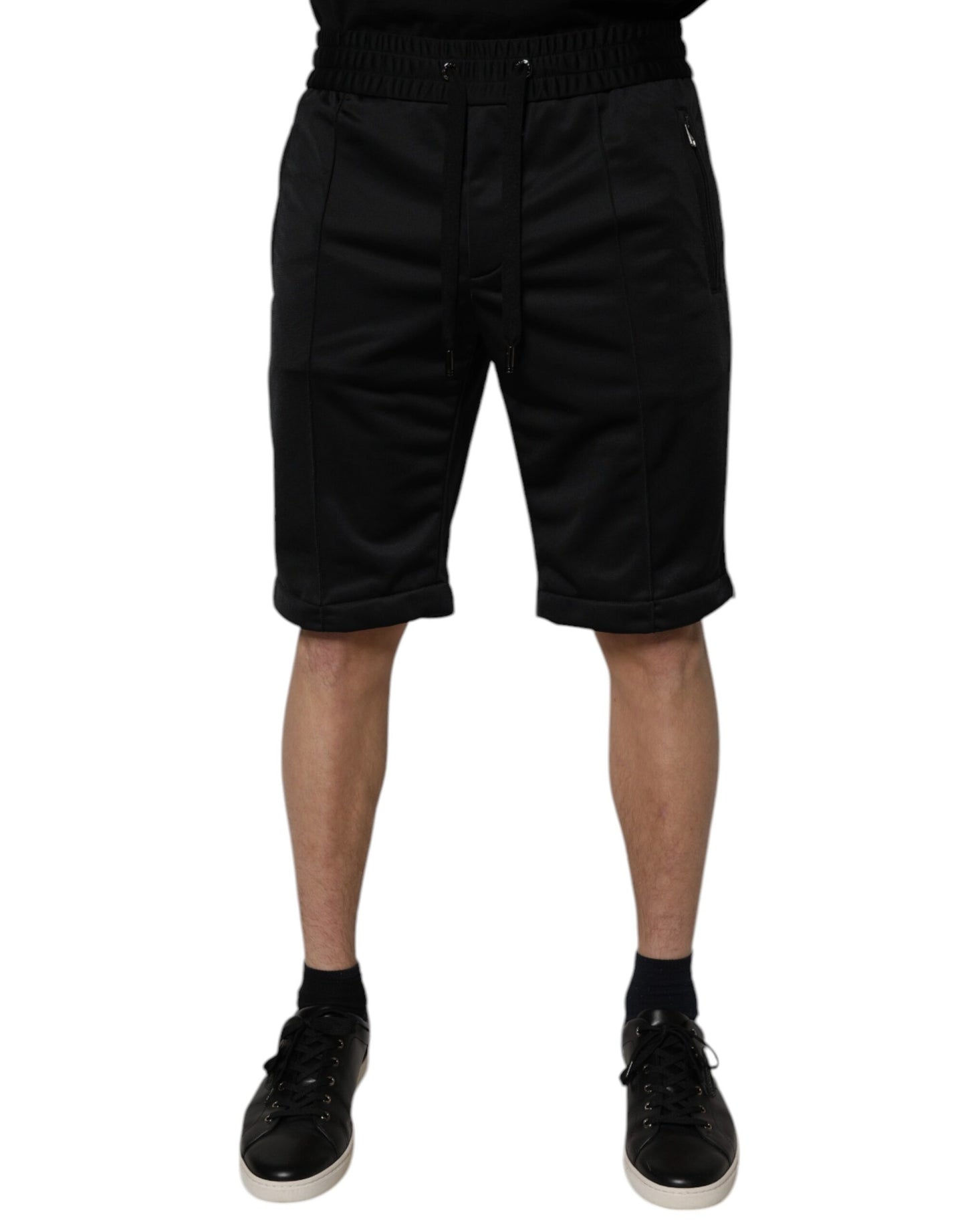 Black Polyester Mid Waist Men Bermuda Shorts