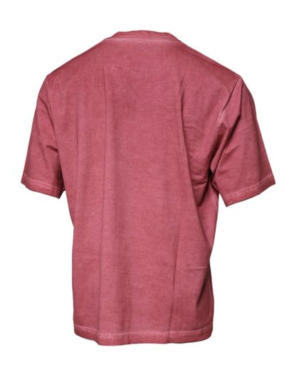 Camiseta cuello redondo de algodón con logotipo rosa