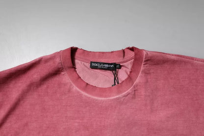 Camiseta cuello redondo de algodón con logotipo rosa