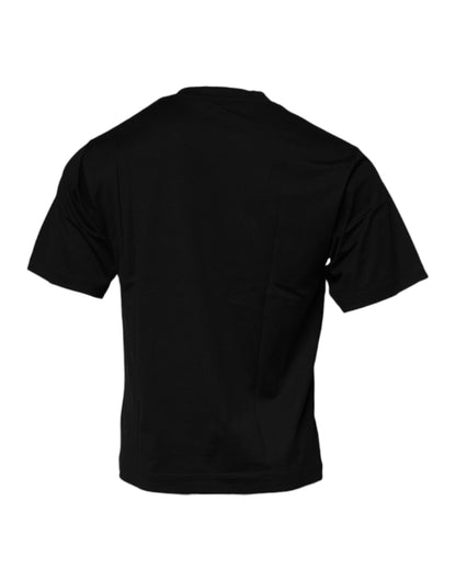 Black Logo Cotton Men Crew Neck T-shirt