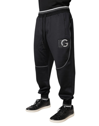 Black Polyester Logo Jogger Pants