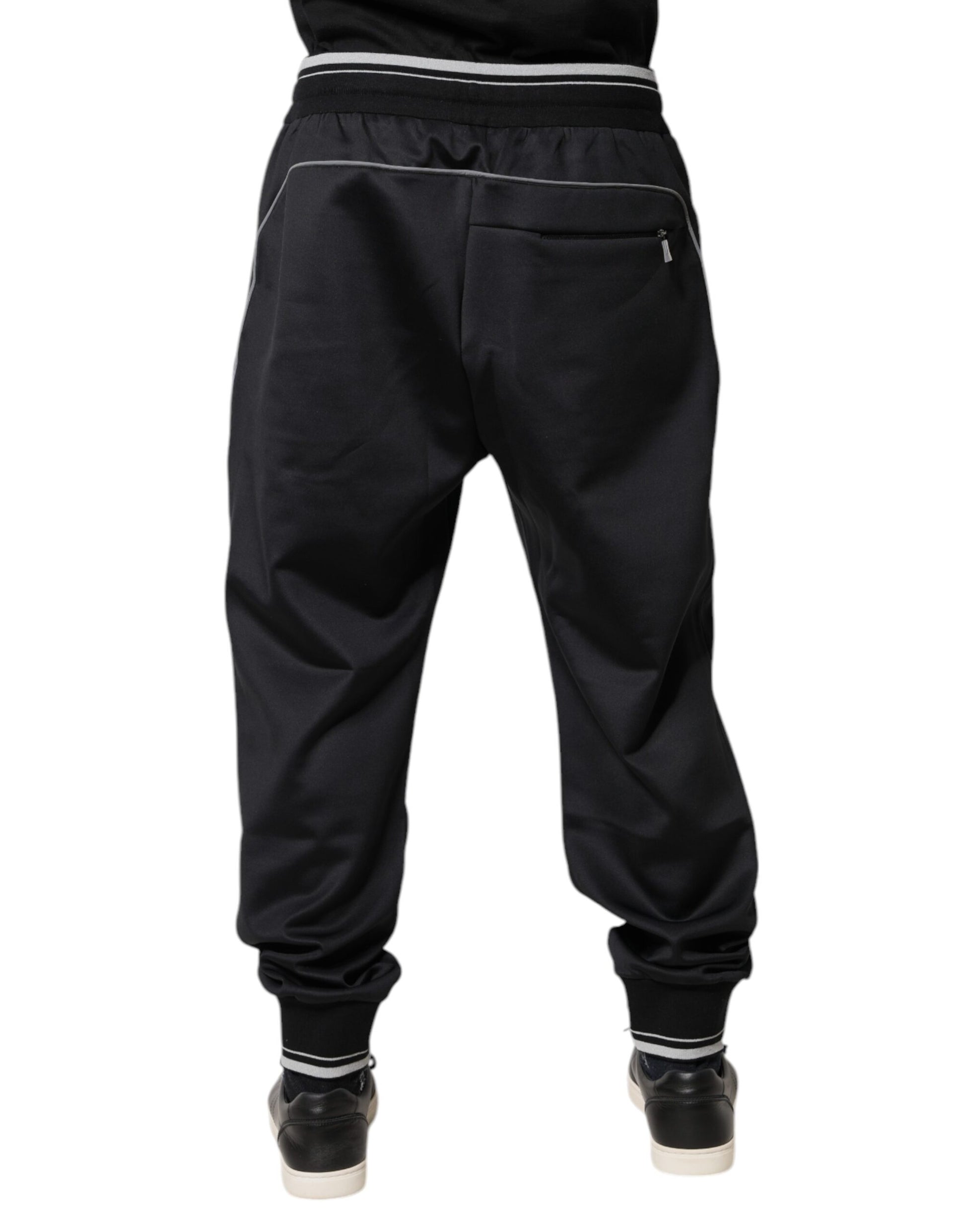 Black Polyester Logo Jogger Pants