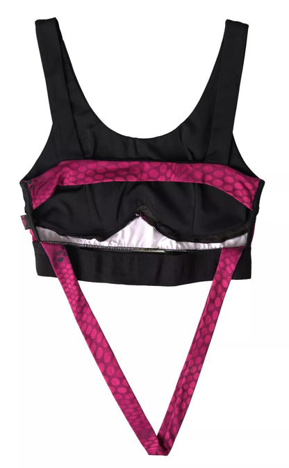 Sleek Black Sports Bra with Fuchsia Accent