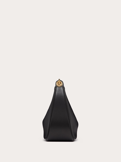 Black Leather Small Hobo Vlogo Shoulder Bag