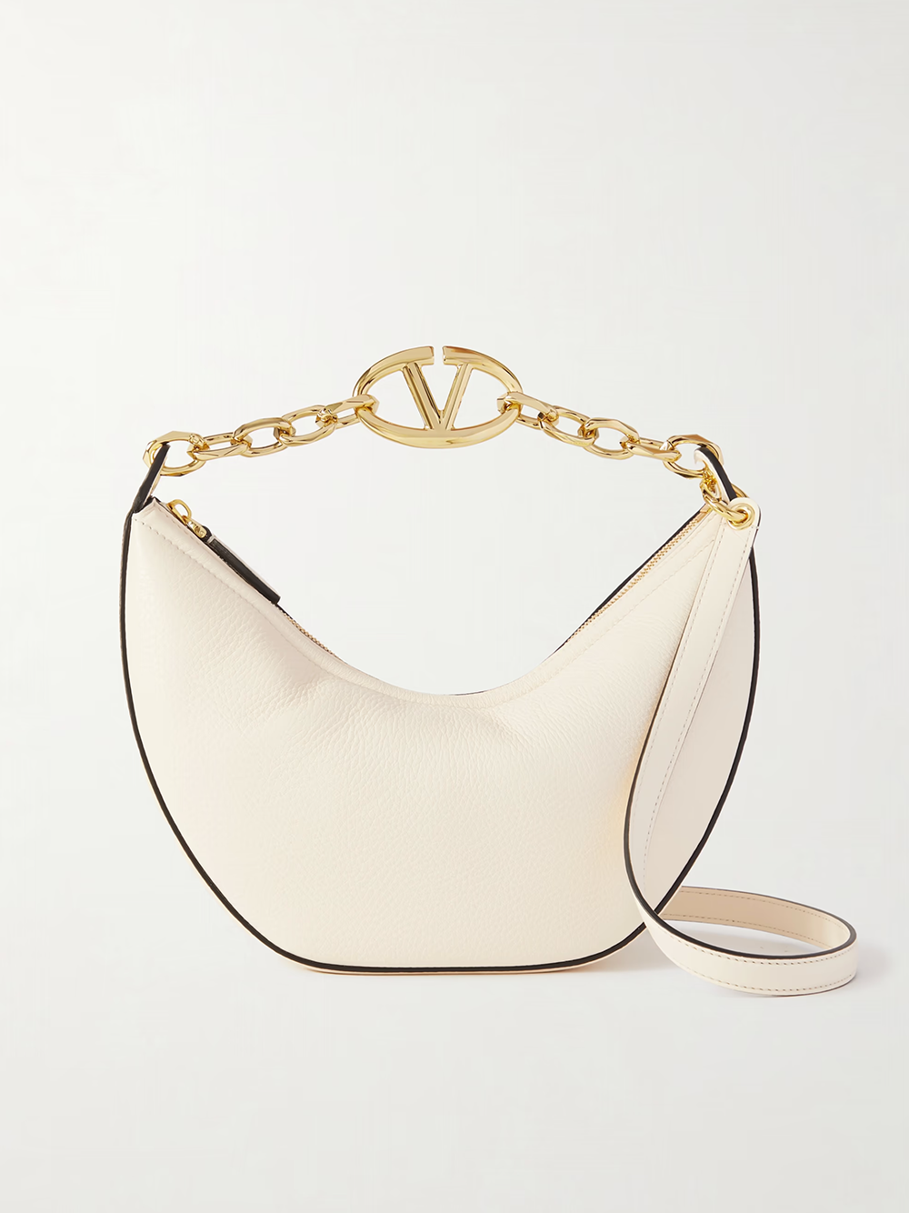 Ivory Leather Small Hobo Vlogo Shoulder Bag