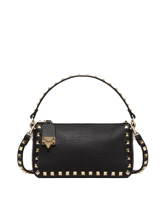 Black Garnet Calfskin Small Rockstud Shoulder Bag