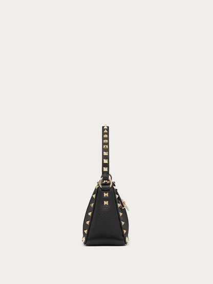 Black Garnet Calfskin Small Rockstud Shoulder Bag