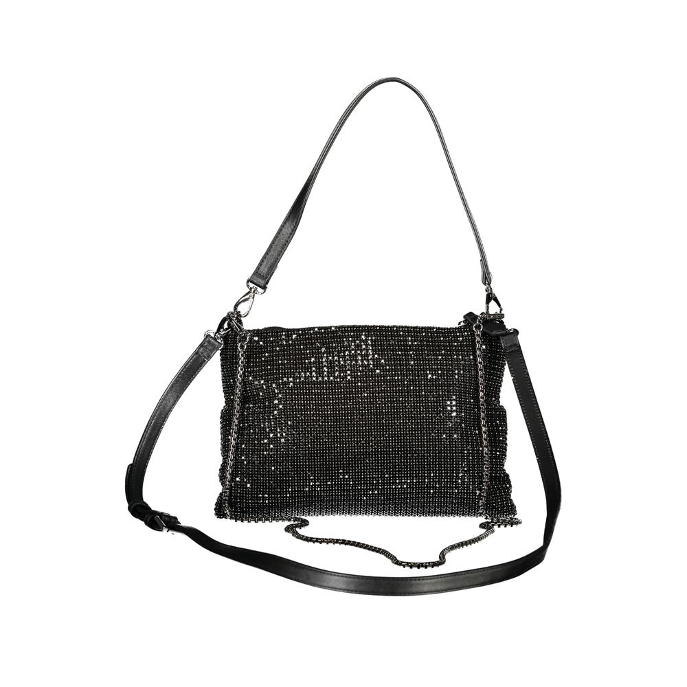 Black Polyester Women Handbag with Rhinestone Details