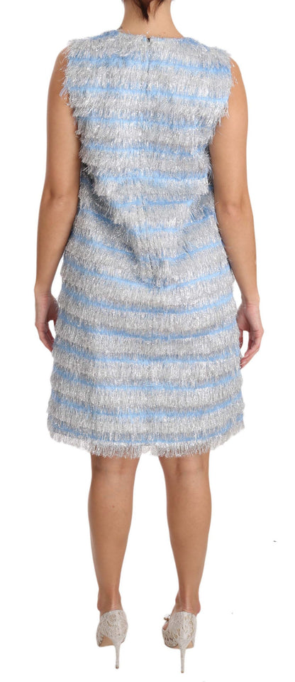 Elegant Light Blue Fringe Shift Dress